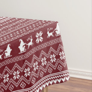Red Christmas Santa Claus Sweater Pattern Tablecloth