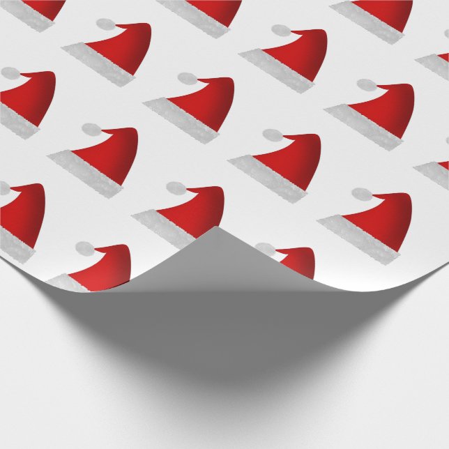 Red Christmas Santa Hats Wrapping Paper (Corner)