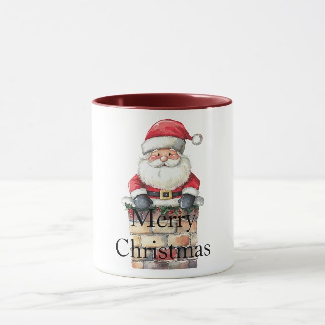 Red Christmas Santa in Chimney Mug (Center)