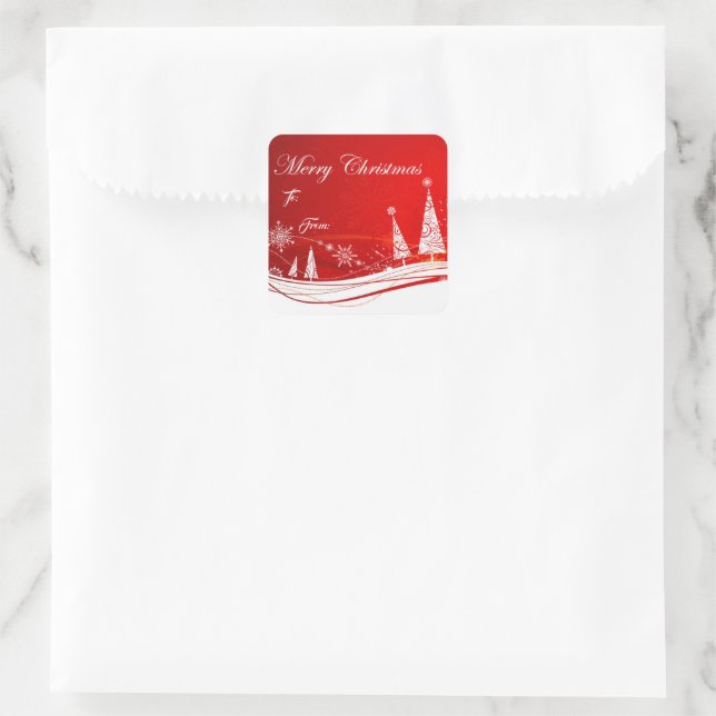 Red Christmas Scene Gift Tag Stickers (Bag)