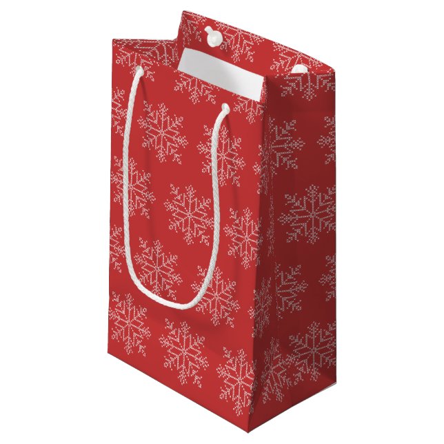 Red christmas seasonal snowflake art  small gift bag (Front Angled)