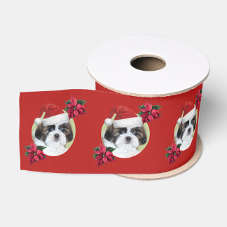 Red Christmas shih tzu dog 3" grosgrain Ribbon