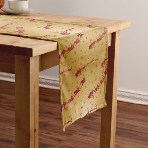 Red Christmas sleigh on Gold Short Table Runner