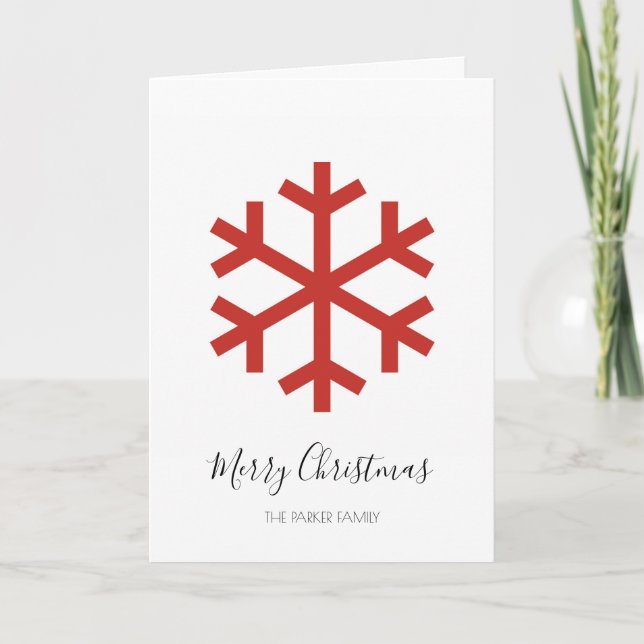 Red Christmas Snowflake Christmas Card (Front)