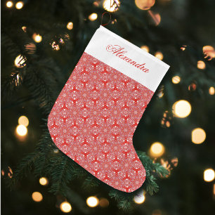 Red Christmas Snowflake Pattern Personalized Large Christmas Stocking
