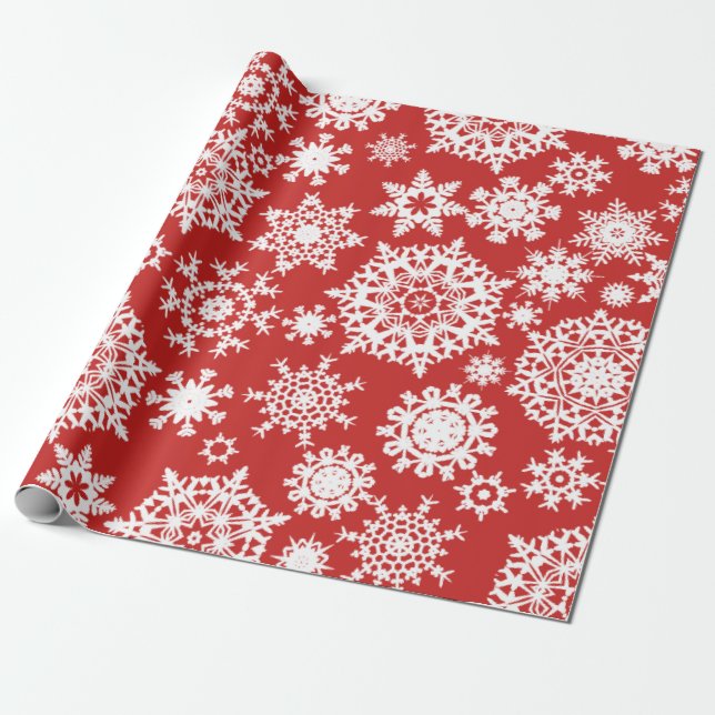 Red Christmas Snowflake Pattern wrapping paper (Unrolled)