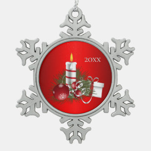 Red Christmas Snowflake Pewter Christmas Ornament