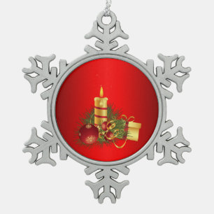 Red Christmas Snowflake Pewter Christmas Ornament