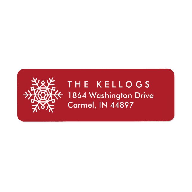 Red Christmas Snowflake Return Address Sticker (Front)