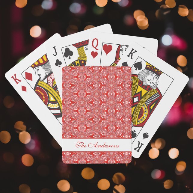 Red Christmas Snowflake Star Pattern Personalized Playing Cards (Creator Uploaded)