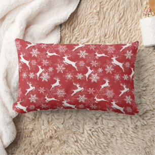 Red Christmas snowflakes deer pattern Lumbar Pillow