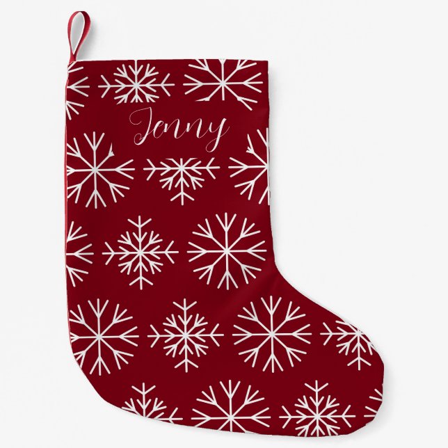 Red Christmas Snowflakes Small Christmas Stocking (Front)