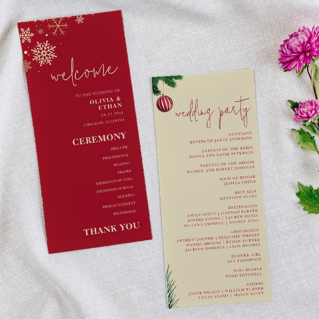 Red Christmas Snowflakes Winter Wedding Program (Creator Uploaded)