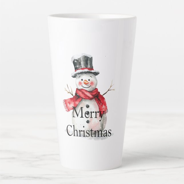 Red Christmas Snowman  Latte Mug (Front)