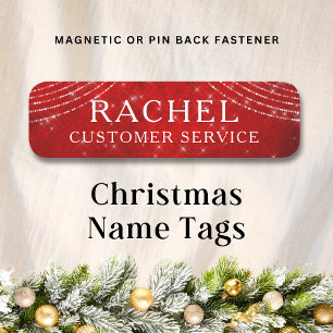Red Christmas Sparkling Lights Personalized Name Tag