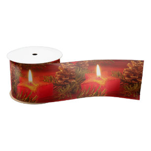 Red Christmas Star Candle Satin Gift Ribbon