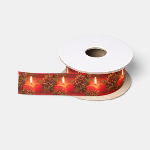 Red Christmas Star Candle Satin Gift Ribbon