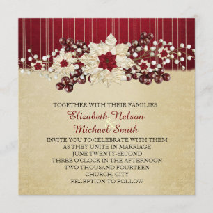 Red Christmas Star Damask Gold Faire-part de maria