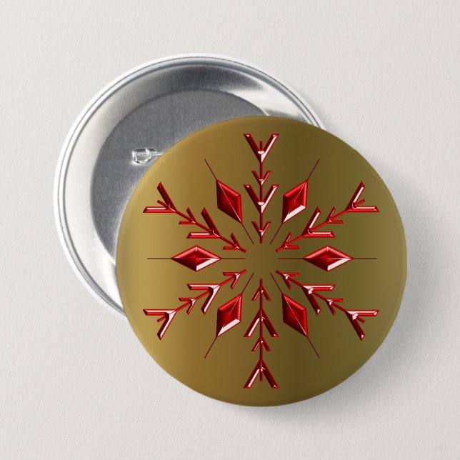 Red Christmas Stars on Gold 3 Inch Round Button (Front & Back)