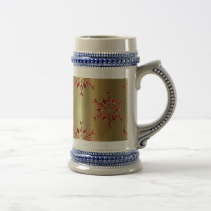 Red Christmas Stars on Gold Beer Stein