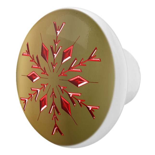 Red Christmas Stars on Gold Ceramic Knob (Right)