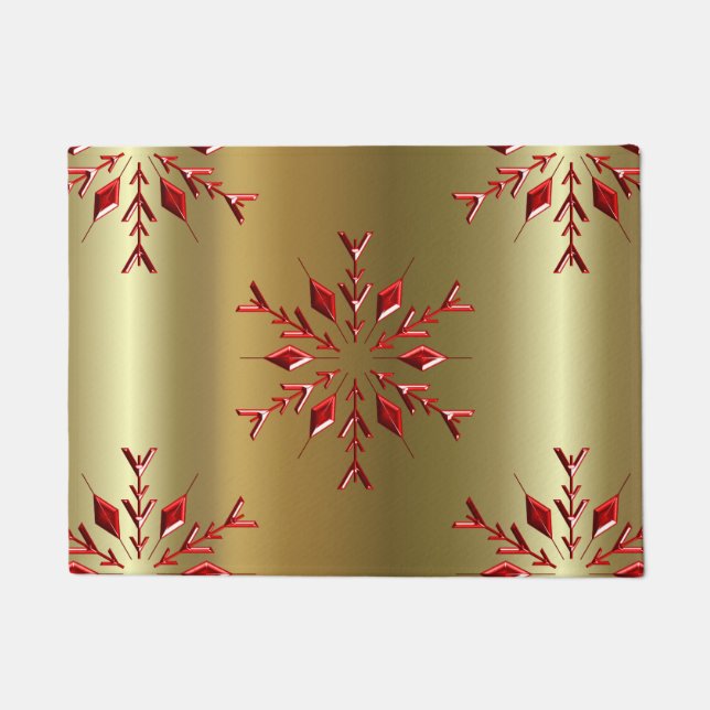 Red Christmas Stars on Gold Doormat (Front)