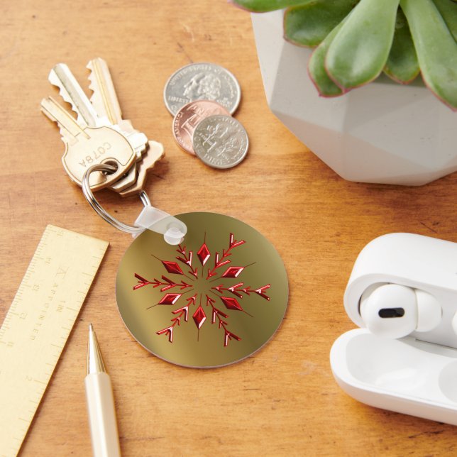 Red Christmas Stars on Gold Keychain (Desk)