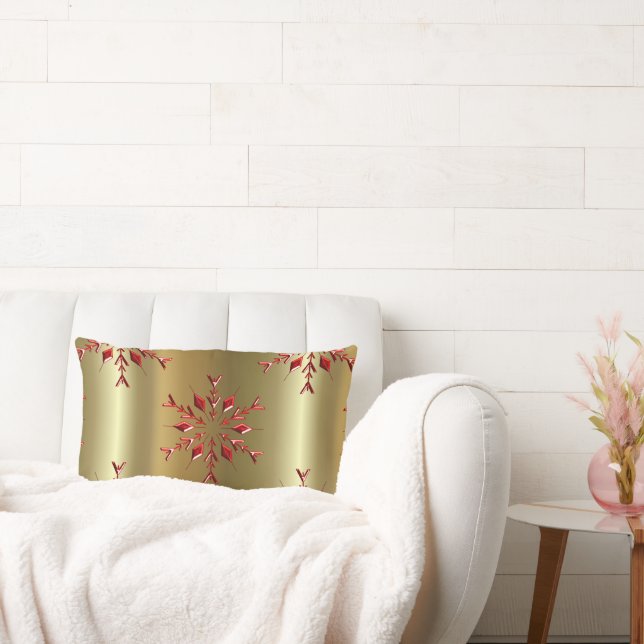 Red Christmas Stars on Gold Lumbar Pillow (Couch)