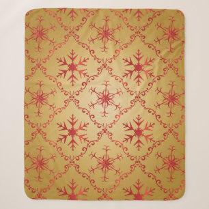 Red Christmas Stars on Gold Sherpa Blanket