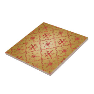 Red Christmas Stars on Gold Tile