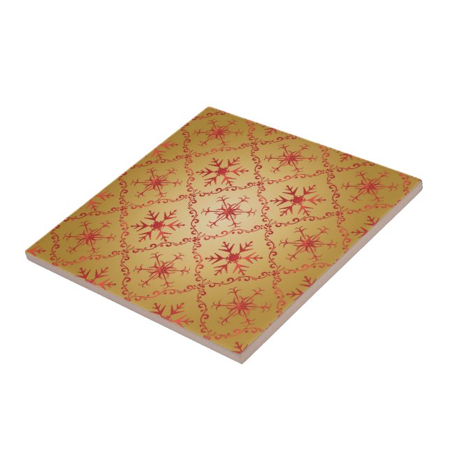 Red Christmas Stars on Gold Tile (Side)