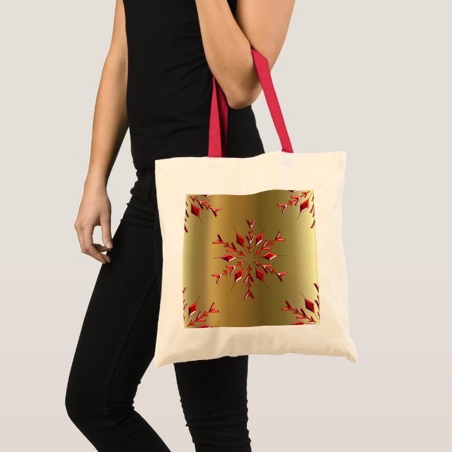 Red Christmas Stars on Gold Tote Bag (Front (Product))