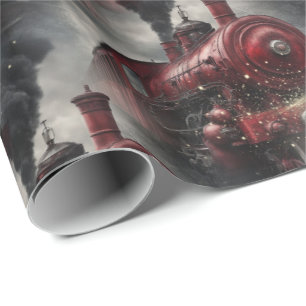 Red Christmas Steam Train  Wrapping Paper