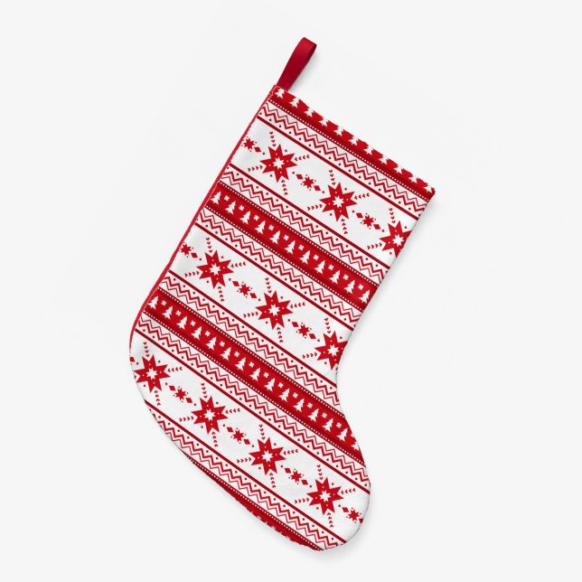 Red Christmas Sweater Inspired Pattern Small Christmas Stocking (Front (Hanging))