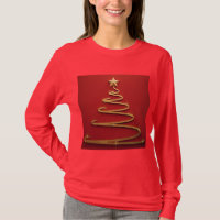 Red Christmas T-Shirt Gold Spiral Christmas Tree