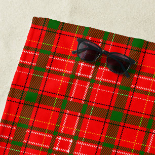 Red Christmas Tartan Plaid Pattern Design  Beach Towel