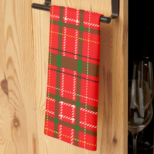Red Christmas Tartan Plaid Pattern Design Kitchen Towel