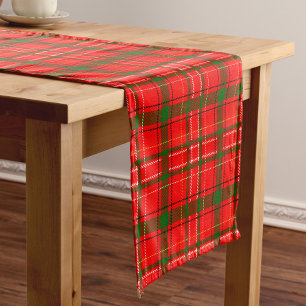 Red Christmas Tartan Plaid Pattern Design Short Table Runner