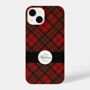 Red Christmas tartan stylish pattern Monogram iPhone 14 Case
