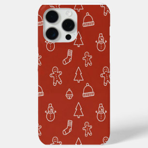 Red Christmas texture with festive elements iPhone 15 Pro Max Case