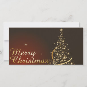 Red Christmas Theme with golden Christmas tree Thank You Card