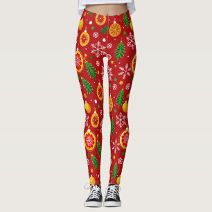 Red Christmas-themed pattern Leggings