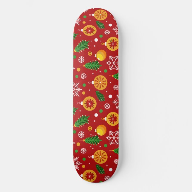 Red Christmas-themed pattern Skateboard (Front)