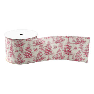 Red Christmas Toile Wrapping Paper Grosgrain Ribbon