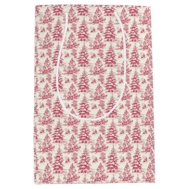 Red Christmas Toile Wrapping Paper Medium Gift Bag (Front)