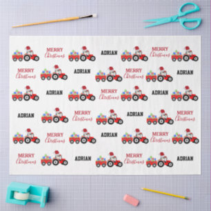 Red Christmas Tractor Truck Farm Custom Name  Tissue Paper