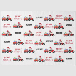 Red Christmas Tractor Truck Farm Custom Name  Tissue Paper