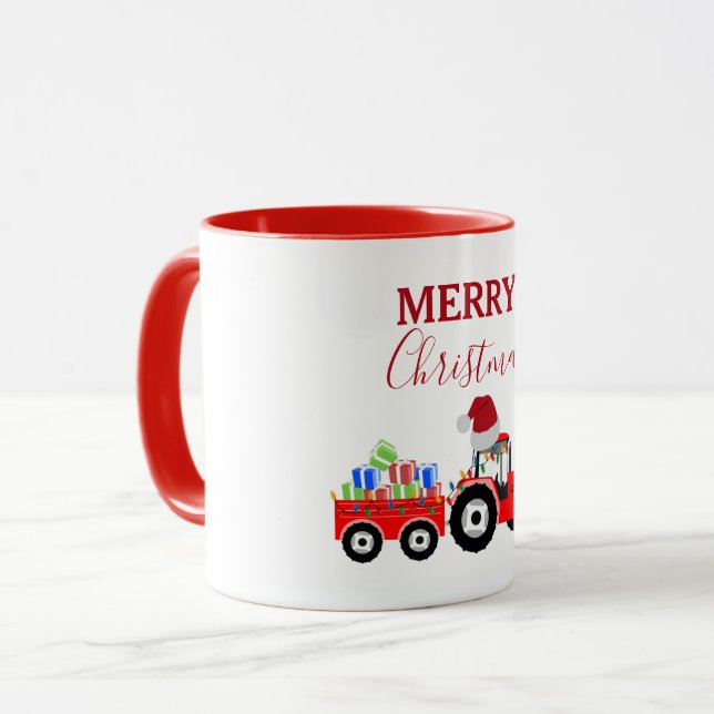Red Christmas Tractor Truck Farm Mug (Front Left)