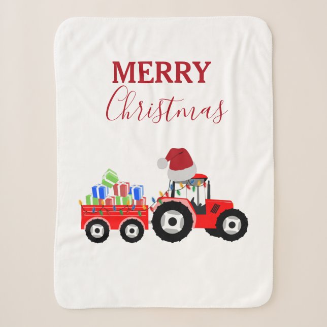 Red Christmas Tractor Truck Farm  Sherpa Blanket (Front)