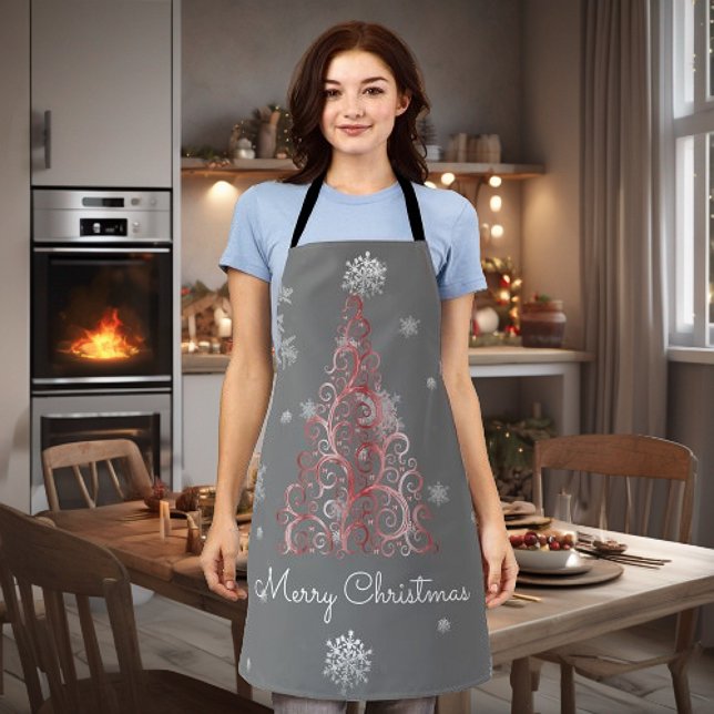 Red Christmas Tree and Snowflakes Apron (Red Christmas Tree and Snowflakes Apron)